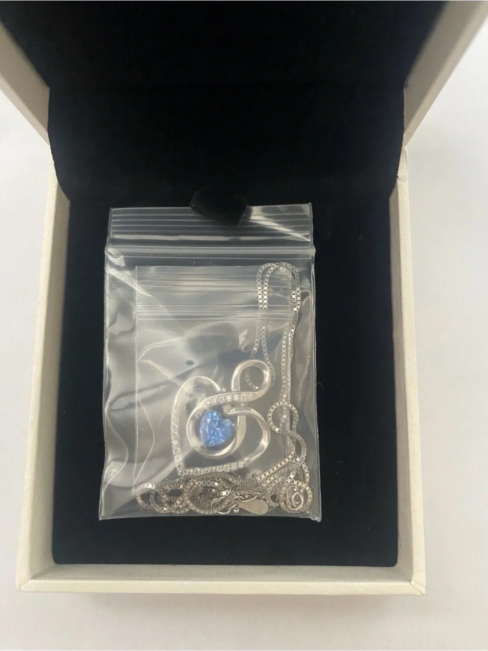 Silver Heart Pendant Necklace with Blue Stone